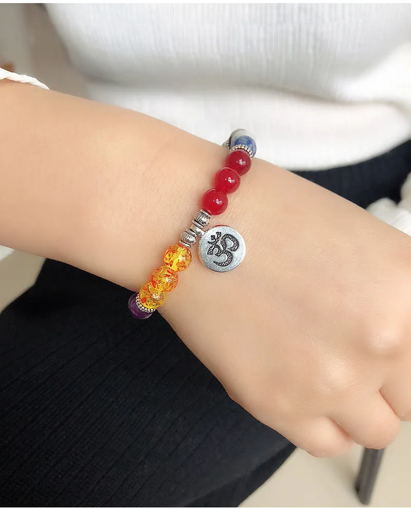 Elastic Rope Color Natural Stone Bracelet Seven Chakras Yoga Dance Beaded Beads