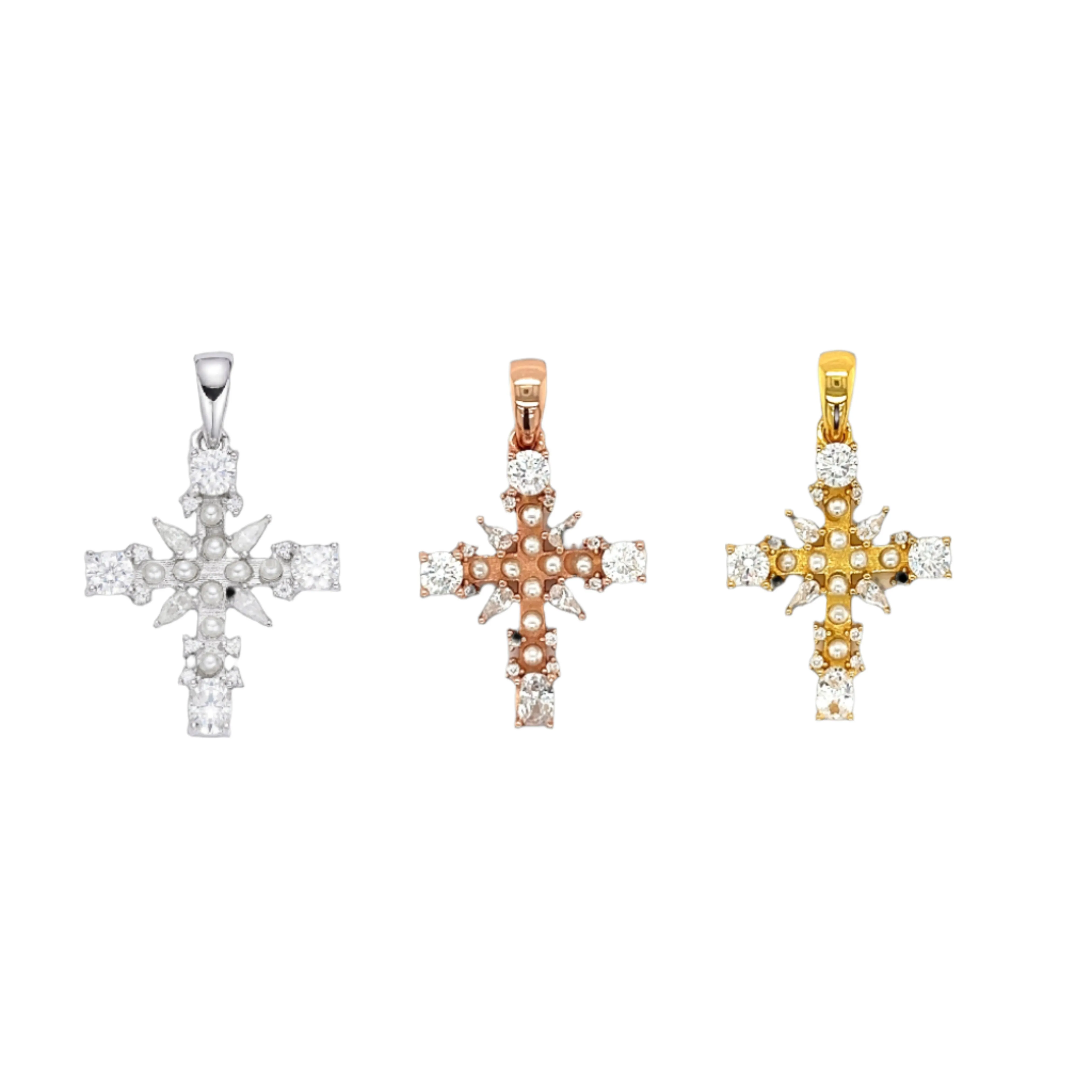 Elegance 1" Cross Dainty Pearl Zirconia Unisex Pendant Charm - C415899