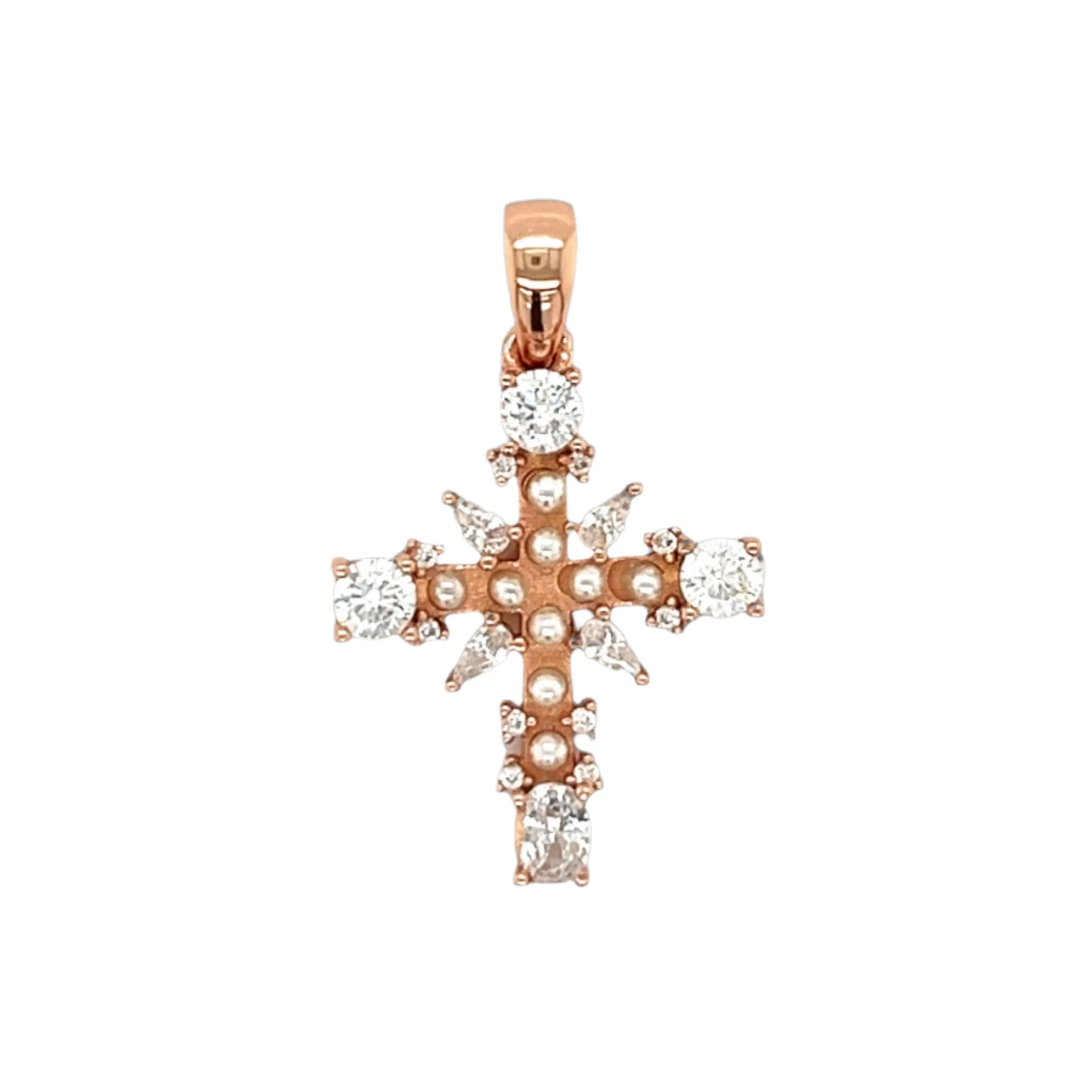 Elegance 1" Cross Dainty Pearl Zirconia Unisex Pendant Charm - C415899