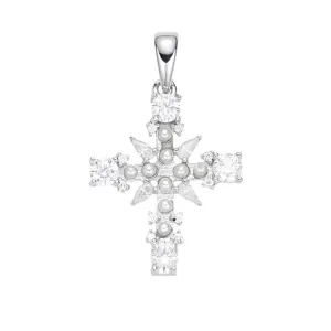 Elegance 1" Cross Dainty Pearl Zirconia Unisex Pendant Charm - C415899