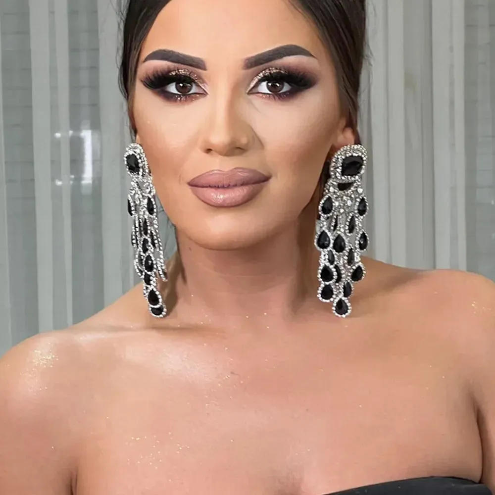 Elegant Bridal Crystal Tassel Earrings