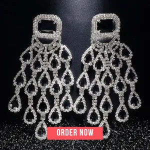 Elegant Bridal Crystal Tassel Earrings