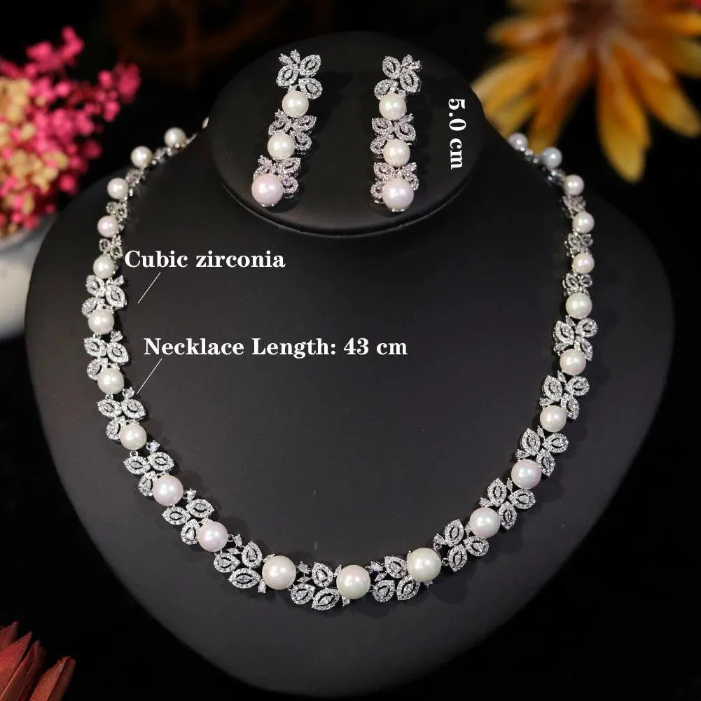 Elegant Cubic Zirconia & Pearl Bridal Jewelry Set for Women