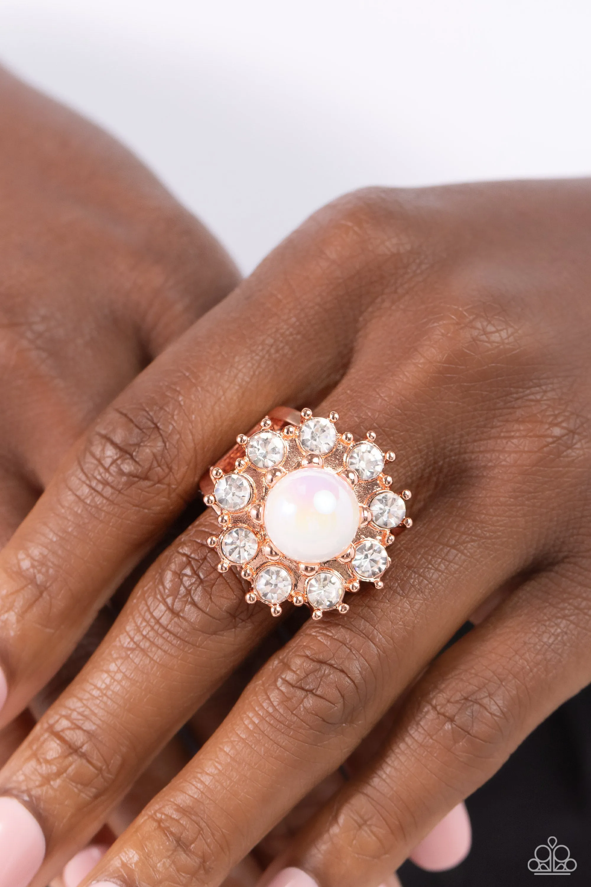 Elite Enchantment - Copper (Shiny) White Rhinestone Petal Ring