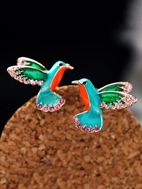 Enamel Colorful Inlaid Drill Bird Earrings