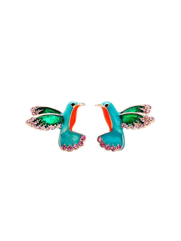 Enamel Colorful Inlaid Drill Bird Earrings