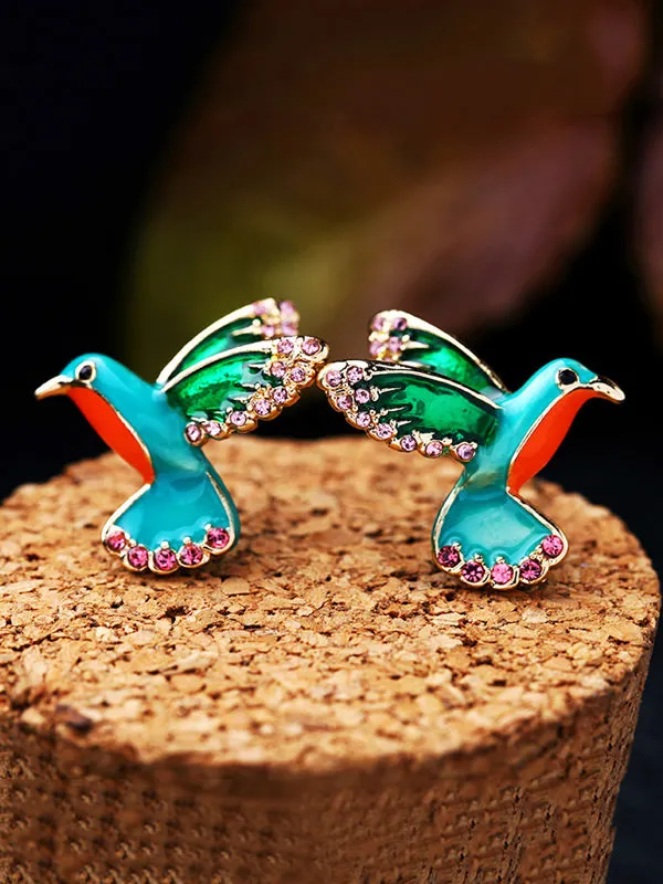 Enamel Colorful Inlaid Drill Bird Earrings