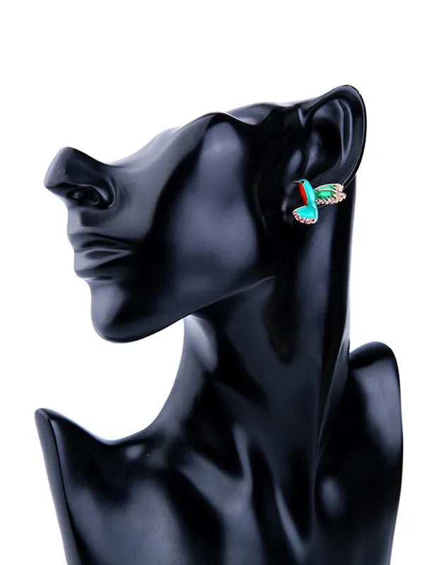 Enamel Colorful Inlaid Drill Bird Earrings
