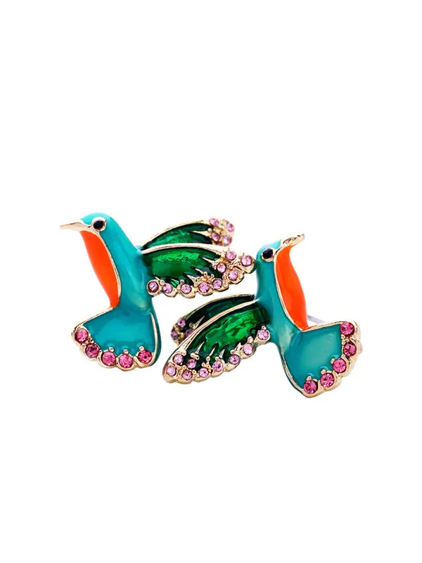 Enamel Colorful Inlaid Drill Bird Earrings