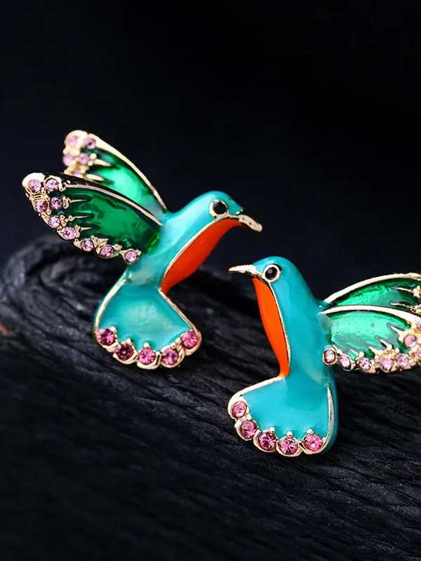 Enamel Colorful Inlaid Drill Bird Earrings
