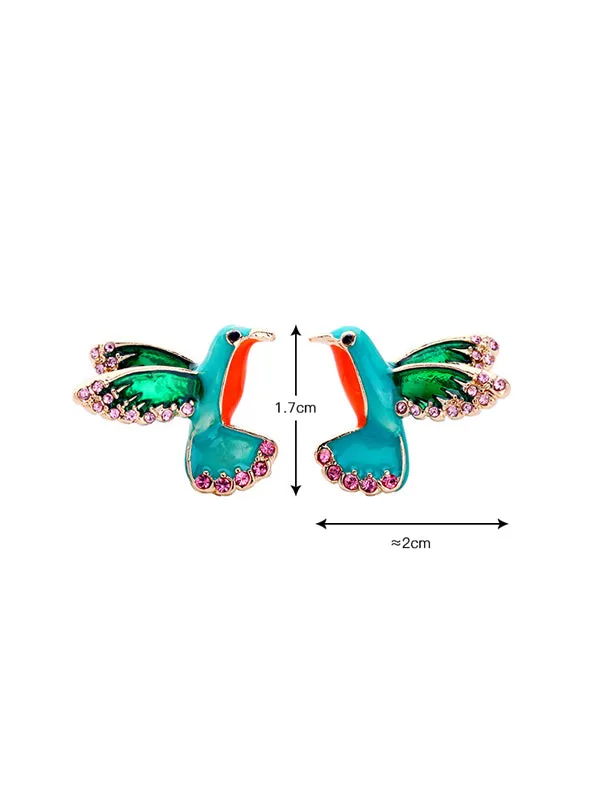 Enamel Colorful Inlaid Drill Bird Earrings
