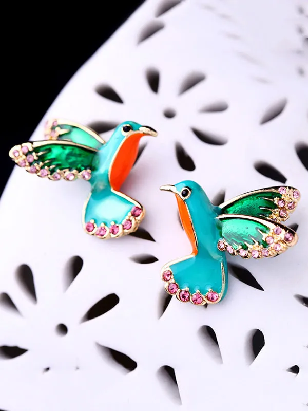 Enamel Colorful Inlaid Drill Bird Earrings