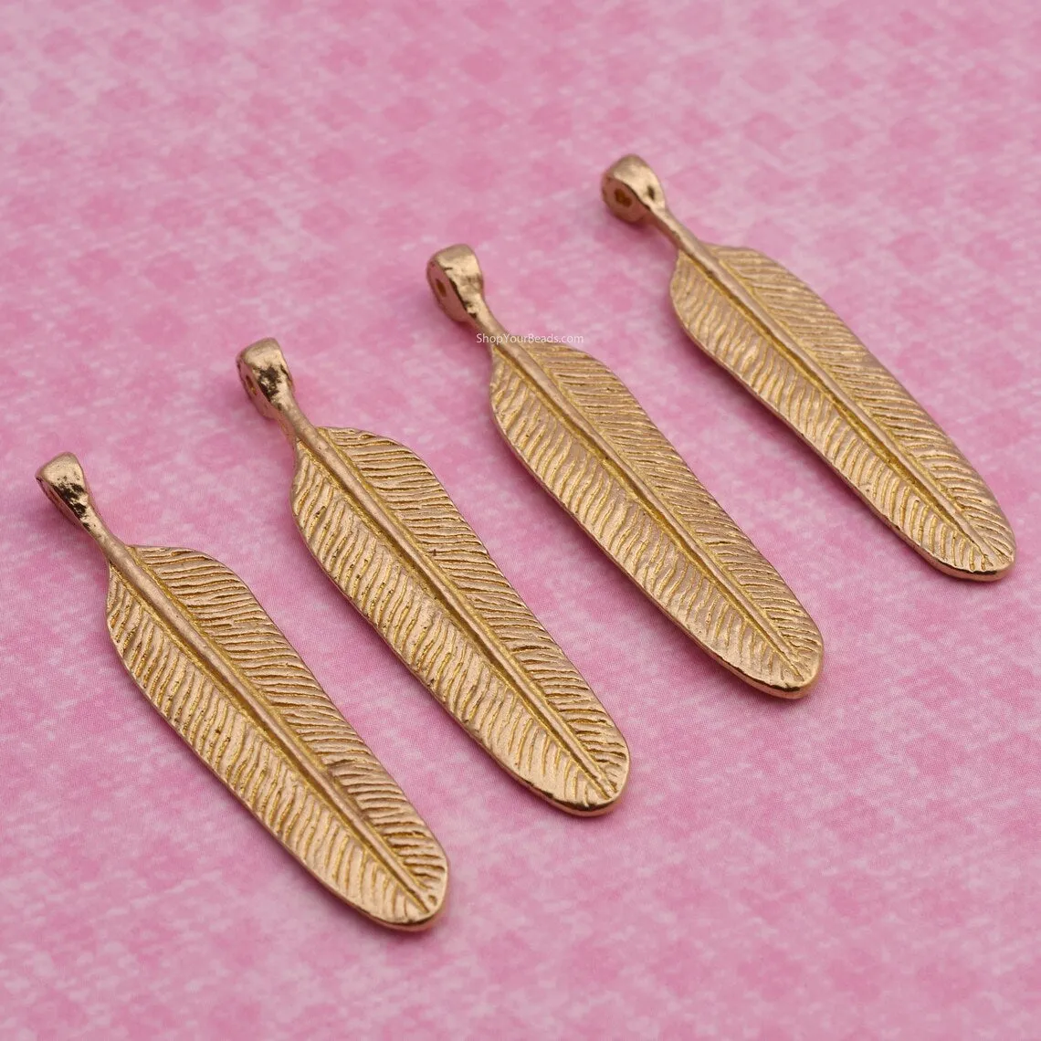 Ethnic Raw Brass Feather Charms