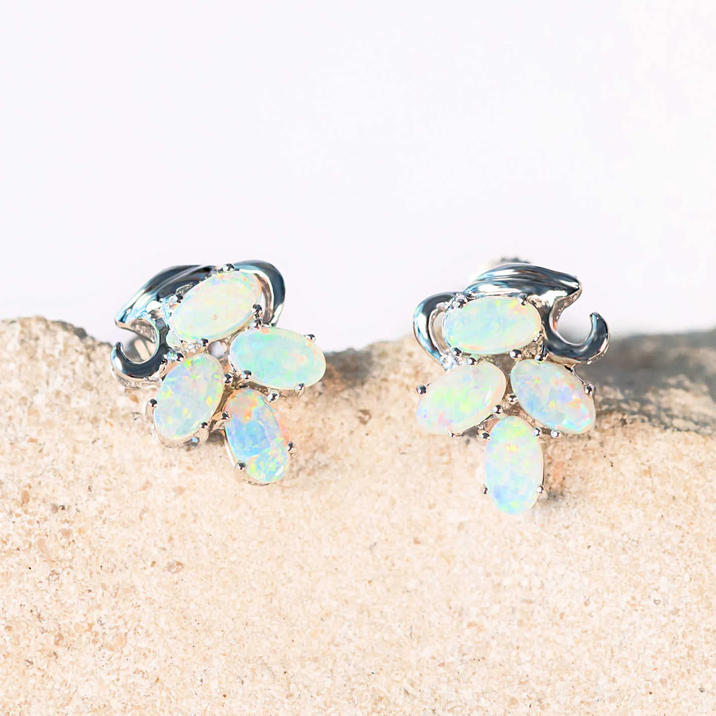 'Evelyn' Crystal Opal Earrings 14ct White Gold