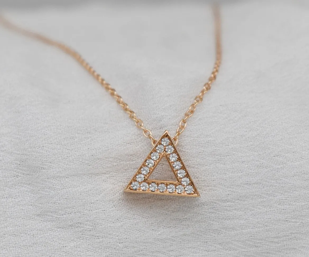 EXQUISITE REAL DIAMOND NECKLACE | TRIANGLE DIAMOND TRILLION MINIMALIST NECKWEAR | 14K SOLID ROSE GOLD | VS/SI I-J COLOR PENDANT | APRIL BIRTHSTONE|