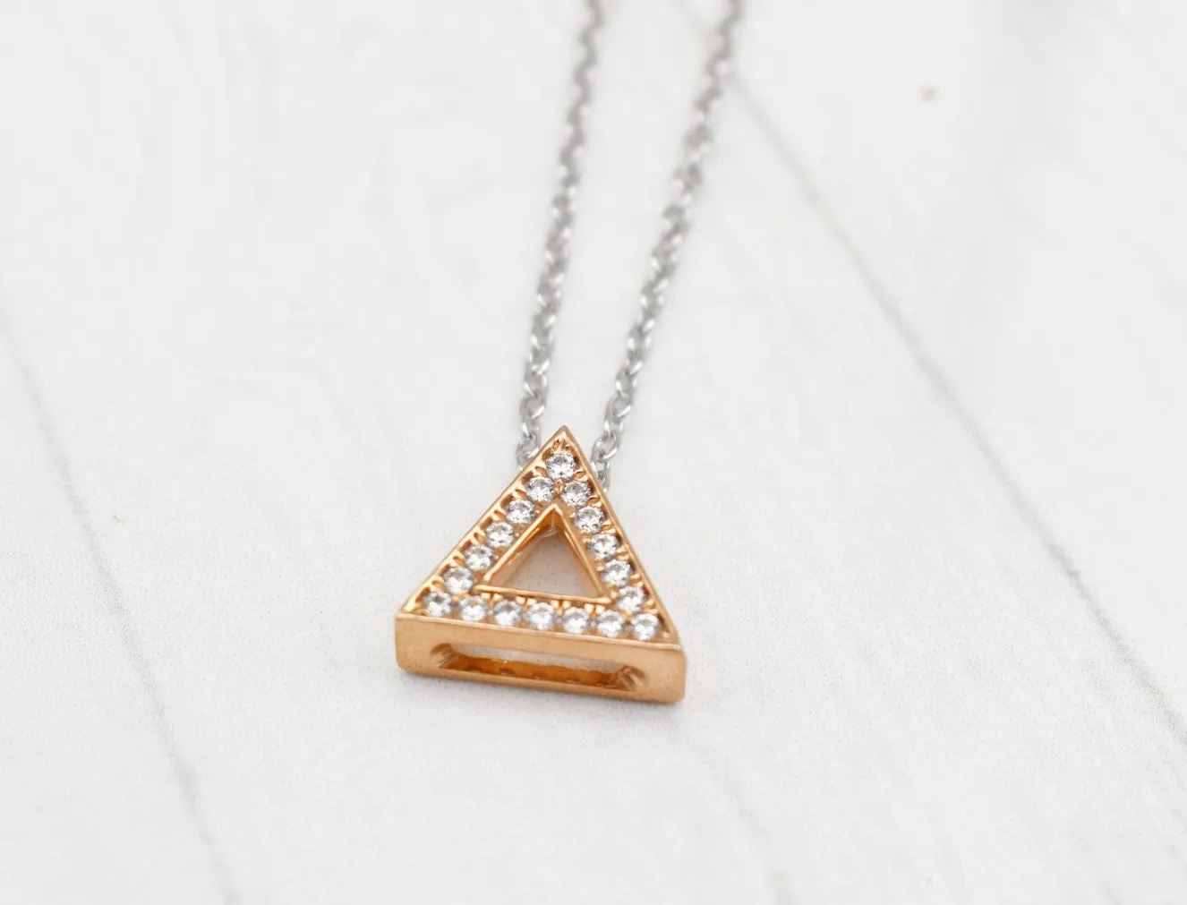 EXQUISITE REAL DIAMOND NECKLACE | TRIANGLE DIAMOND TRILLION MINIMALIST NECKWEAR | 14K SOLID ROSE GOLD | VS/SI I-J COLOR PENDANT | APRIL BIRTHSTONE|