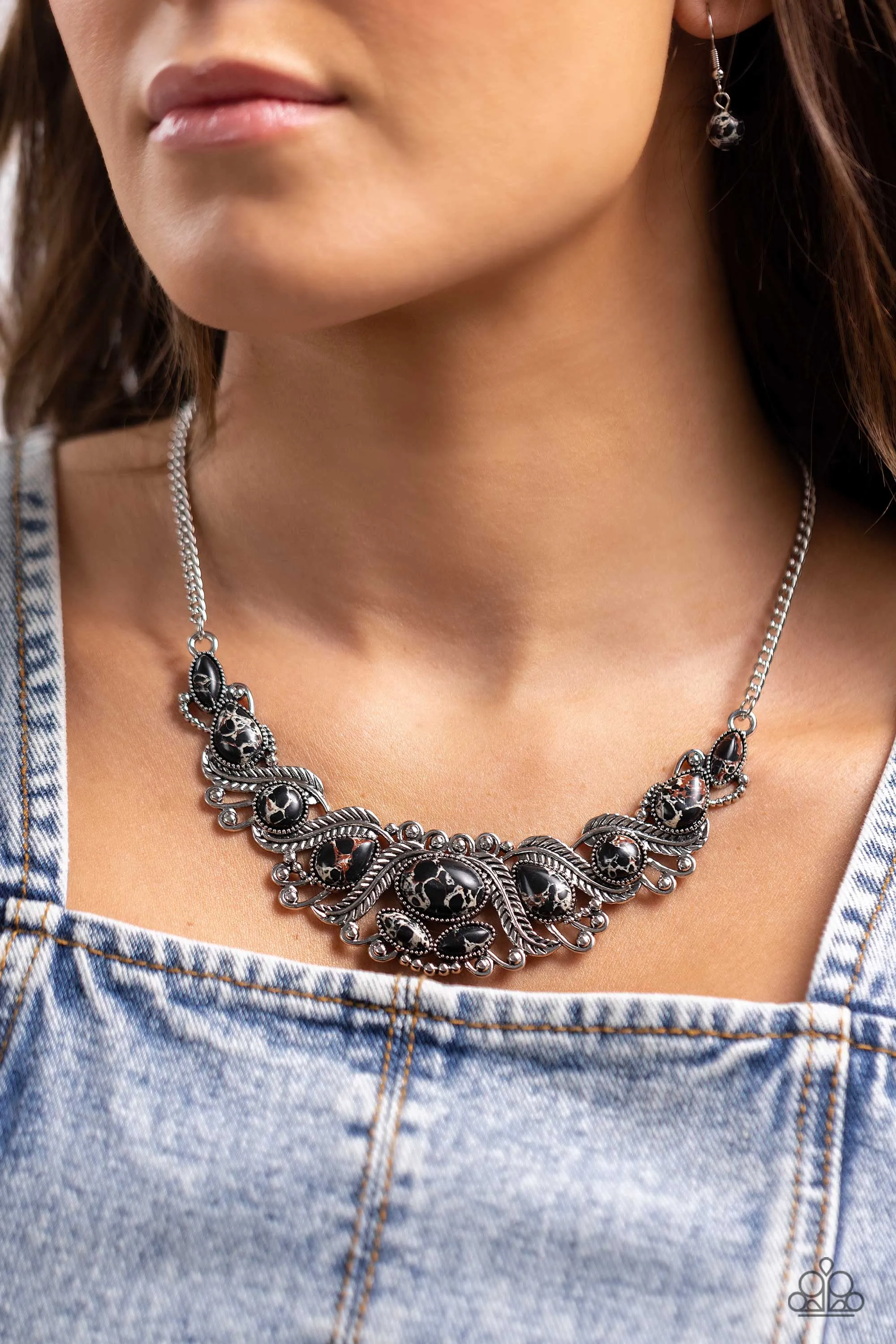 EYE Wish I May... - Black - Stone Silver Feather Paparazzi Short Necklace