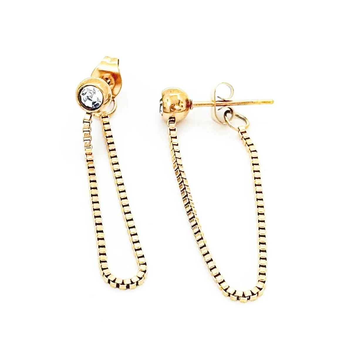 Ezzy Crystal Stud Chain Drop Earrings