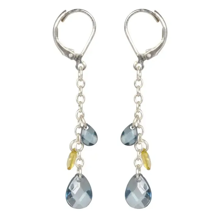 Faceted Teardrop Earrings - Blue & Yellow