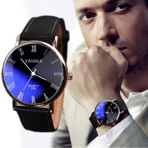 Fashion Faux Leather Men wristwatches Man relojes Hour Blue Ray Glass Quartz Watch Mens Watches Top Brand Luxury Casual Watches
