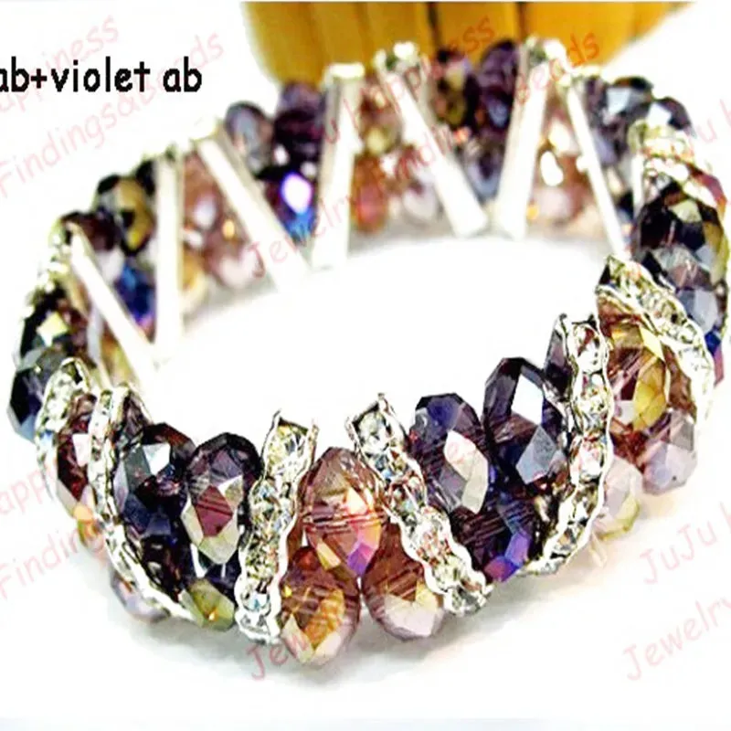 Fashion Handmade Round Crystal Glass Beads Stretchy Bracelets Purple And Violet Rondelle Beads Bracelets