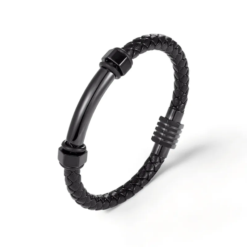 Fashion Mens Black Rope Leather Bracelets
