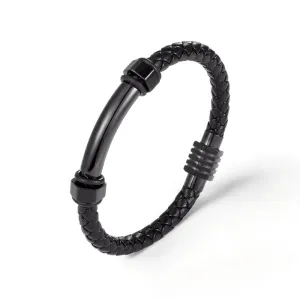 Fashion Mens Black Rope Leather Bracelets