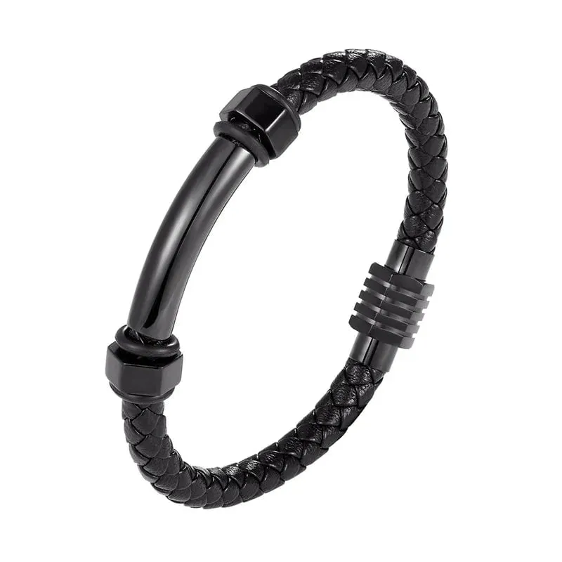 Fashion Mens Black Rope Leather Bracelets