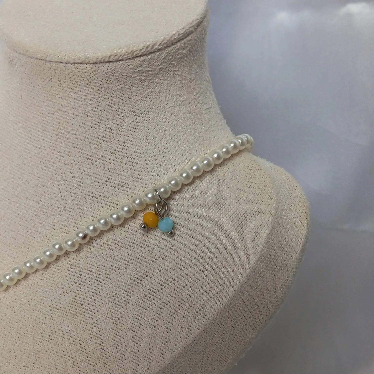Faux Pearl Blue Bead Necklace - Pearl Jewellery,Blue Bead Necklaces,Blue Necklaces In The UK,Beaded Neclaces,Blue Bead Jewellery In The UK