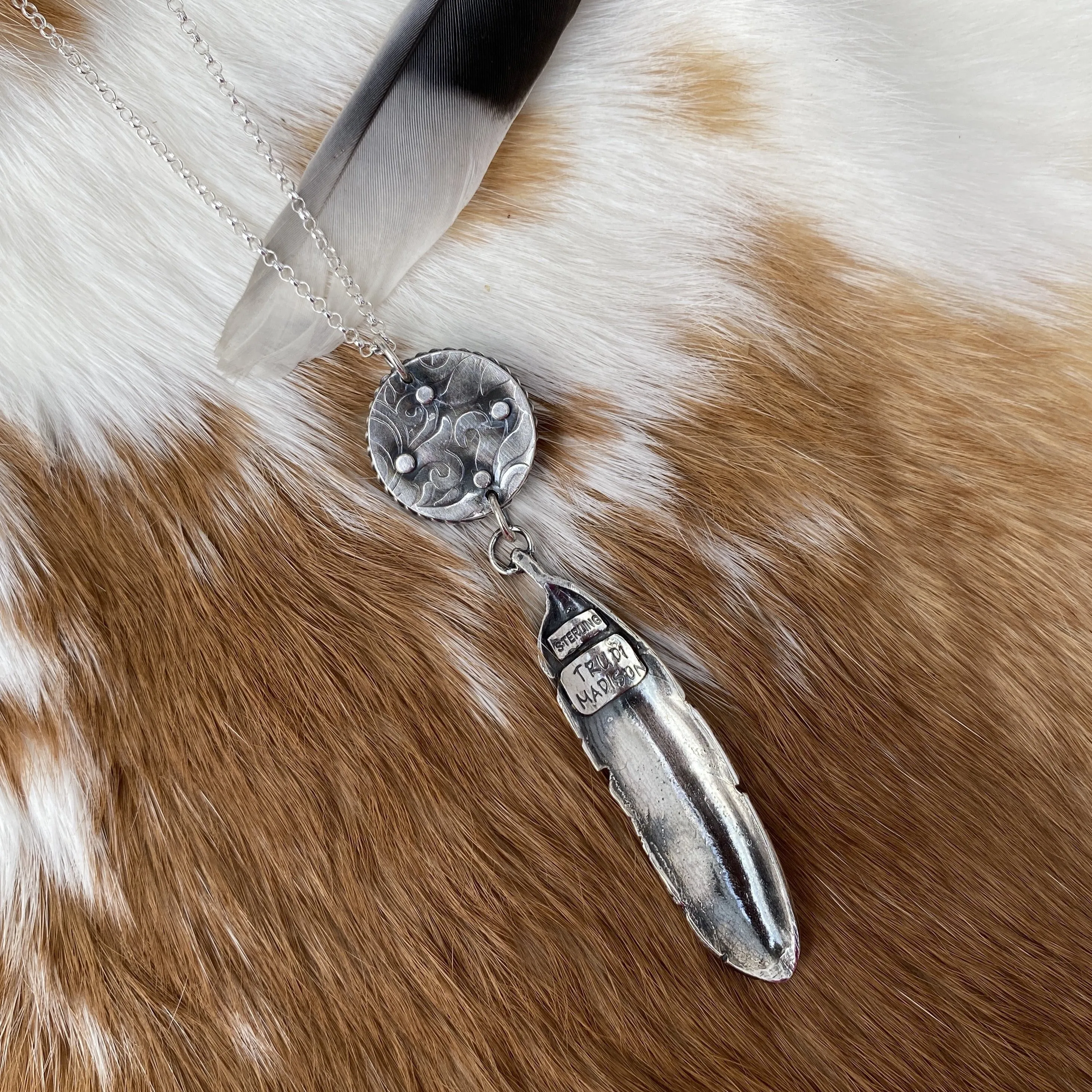 Feather and turquoise sterling silver necklace