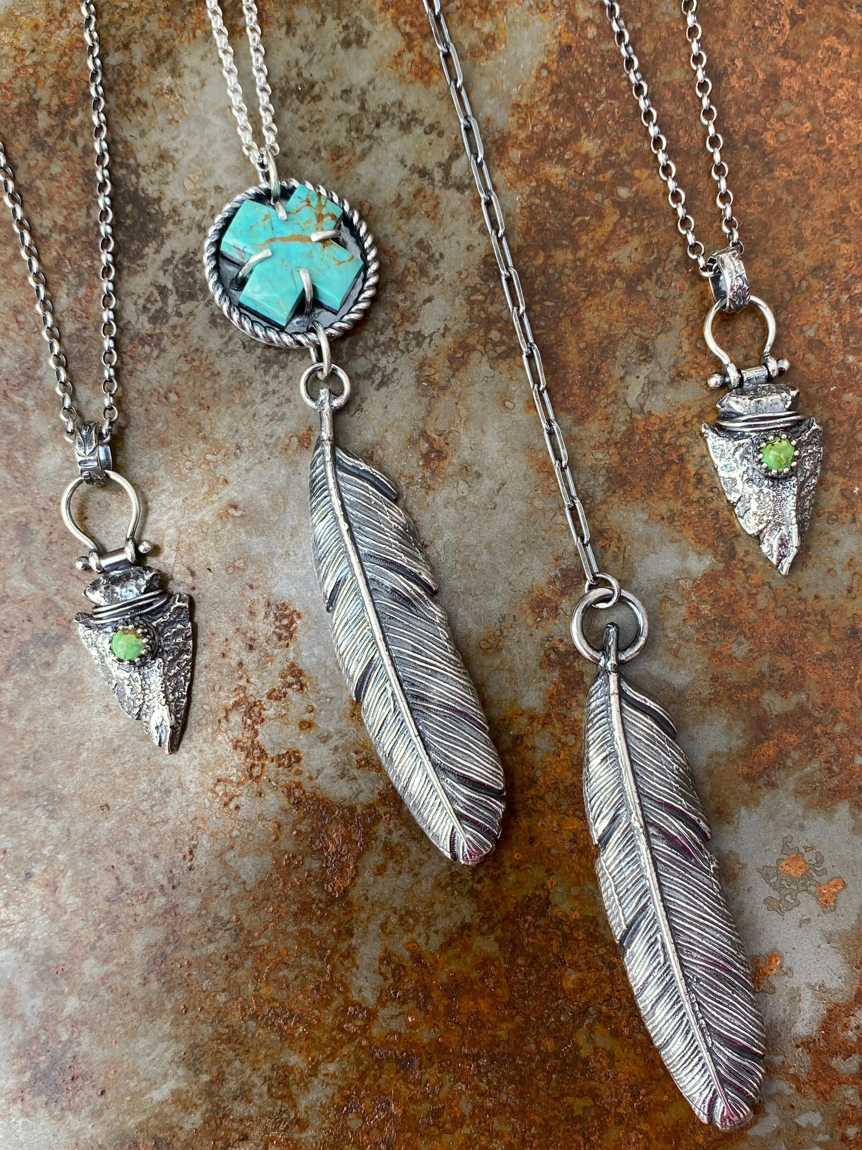 Feather and turquoise sterling silver necklace