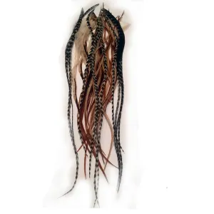 Feather Hair Extension – 25 Loose Long Natural Rooster Feathers in Brown, Beige, and Grizzly, All Individual Feathers, Ranging from 6 to 11 Inches in Length
