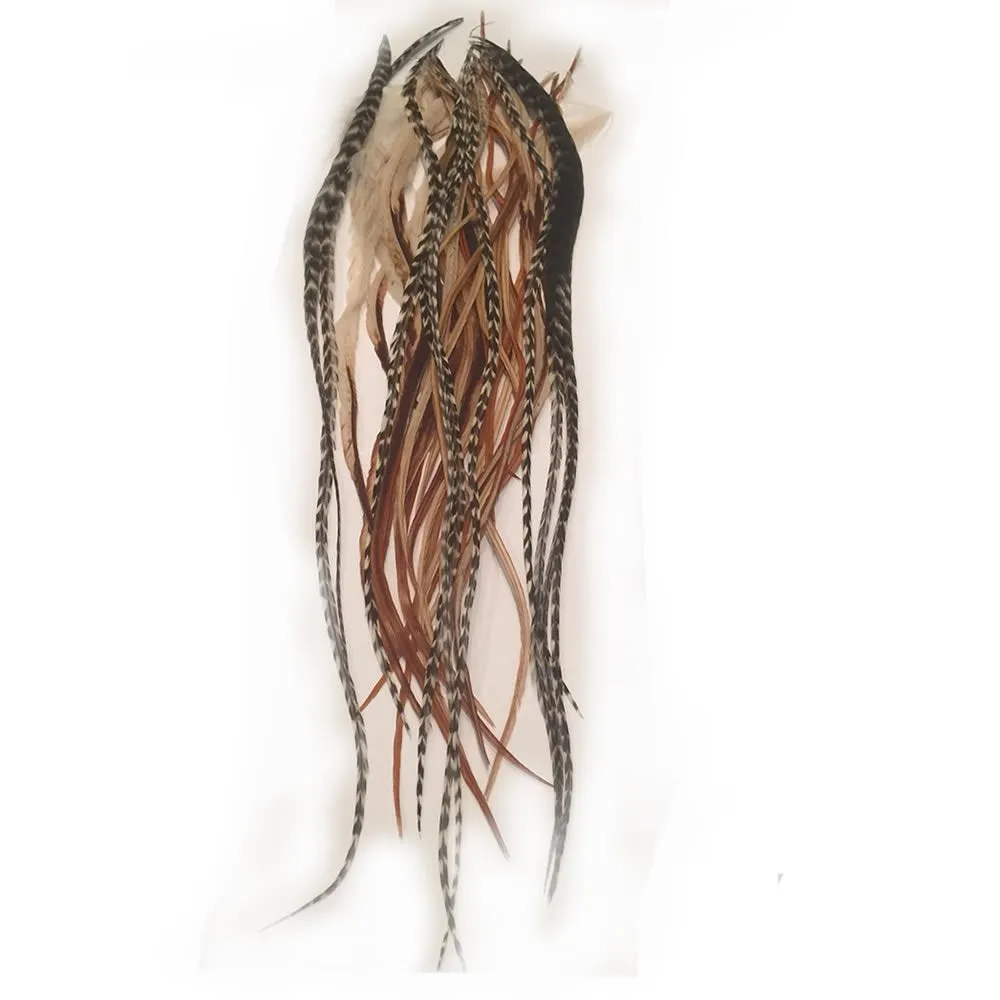 Feather Hair Extension – 25 Loose Long Natural Rooster Feathers in Brown, Beige, and Grizzly, All Individual Feathers, Ranging from 6 to 11 Inches in Length