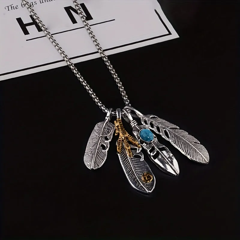 Feather Pendant Men's Necklace Retro Leaf Long Sweater Chain Women's Pendant