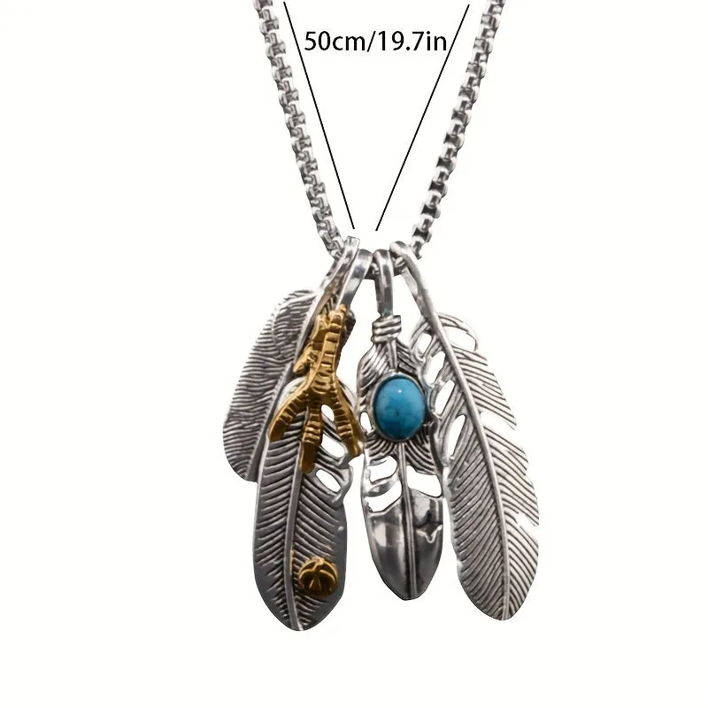 Feather Pendant Men's Necklace Retro Leaf Long Sweater Chain Women's Pendant