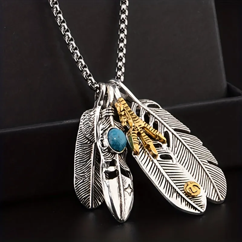 Feather Pendant Men's Necklace Retro Leaf Long Sweater Chain Women's Pendant