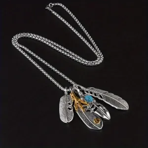 Feather Pendant Men's Necklace Retro Leaf Long Sweater Chain Women's Pendant