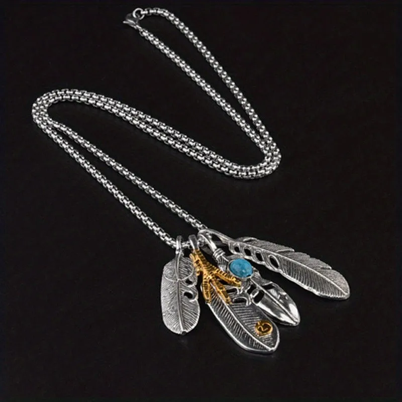 Feather Pendant Men's Necklace Retro Leaf Long Sweater Chain Women's Pendant