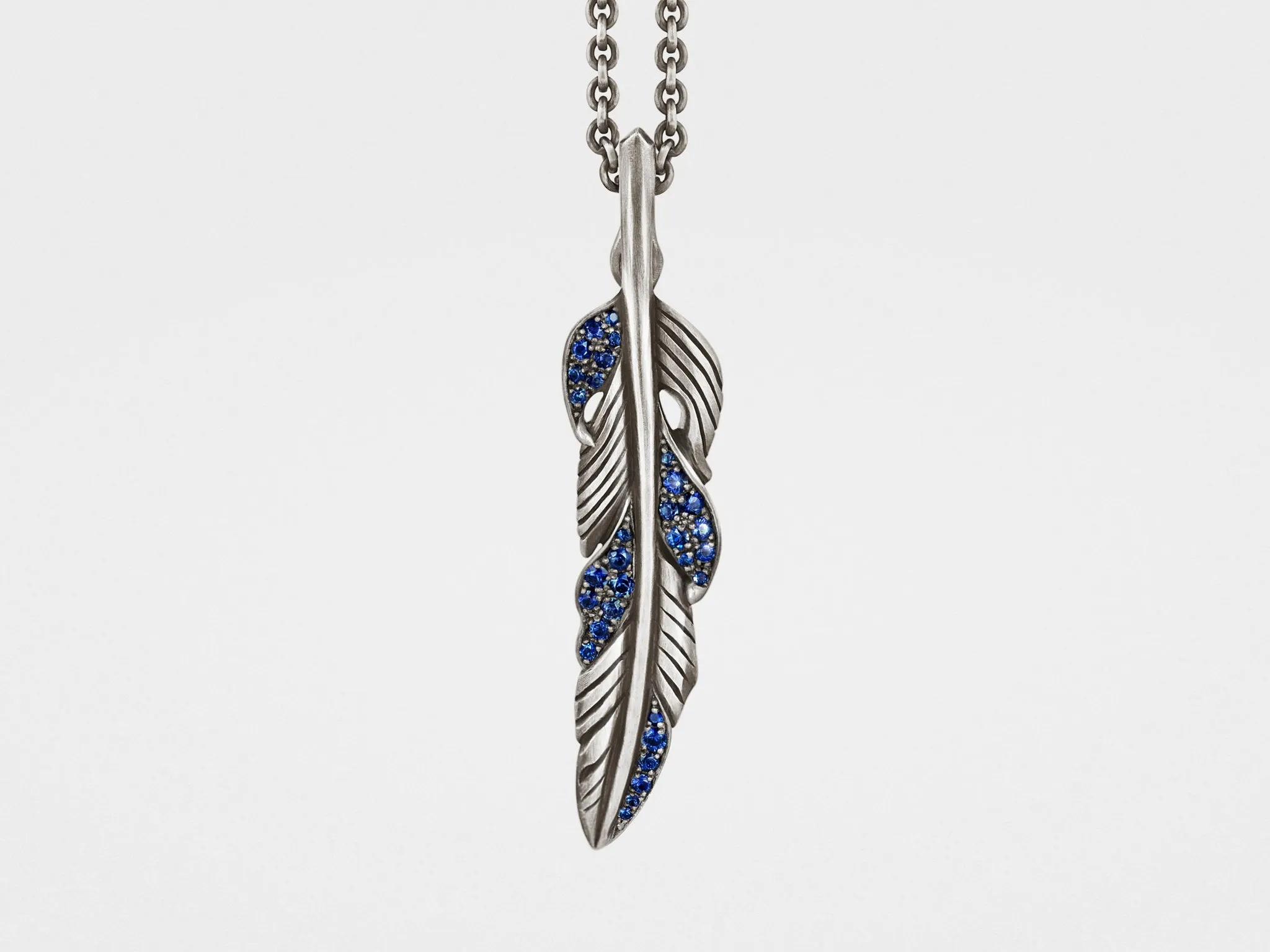 Feather Pendant with Blue Sapphires