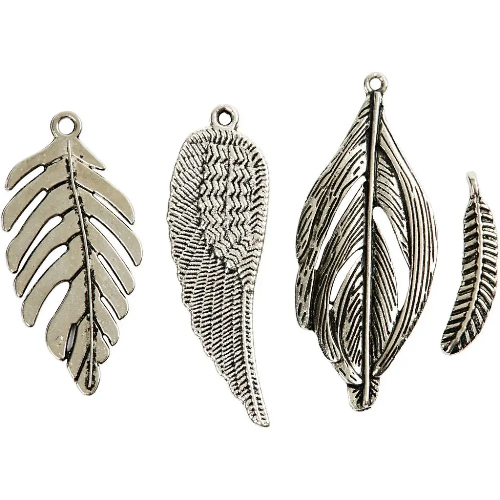 Feathers Antique Silver Charms With Loop Jewellery Making Crafts 4 Designs