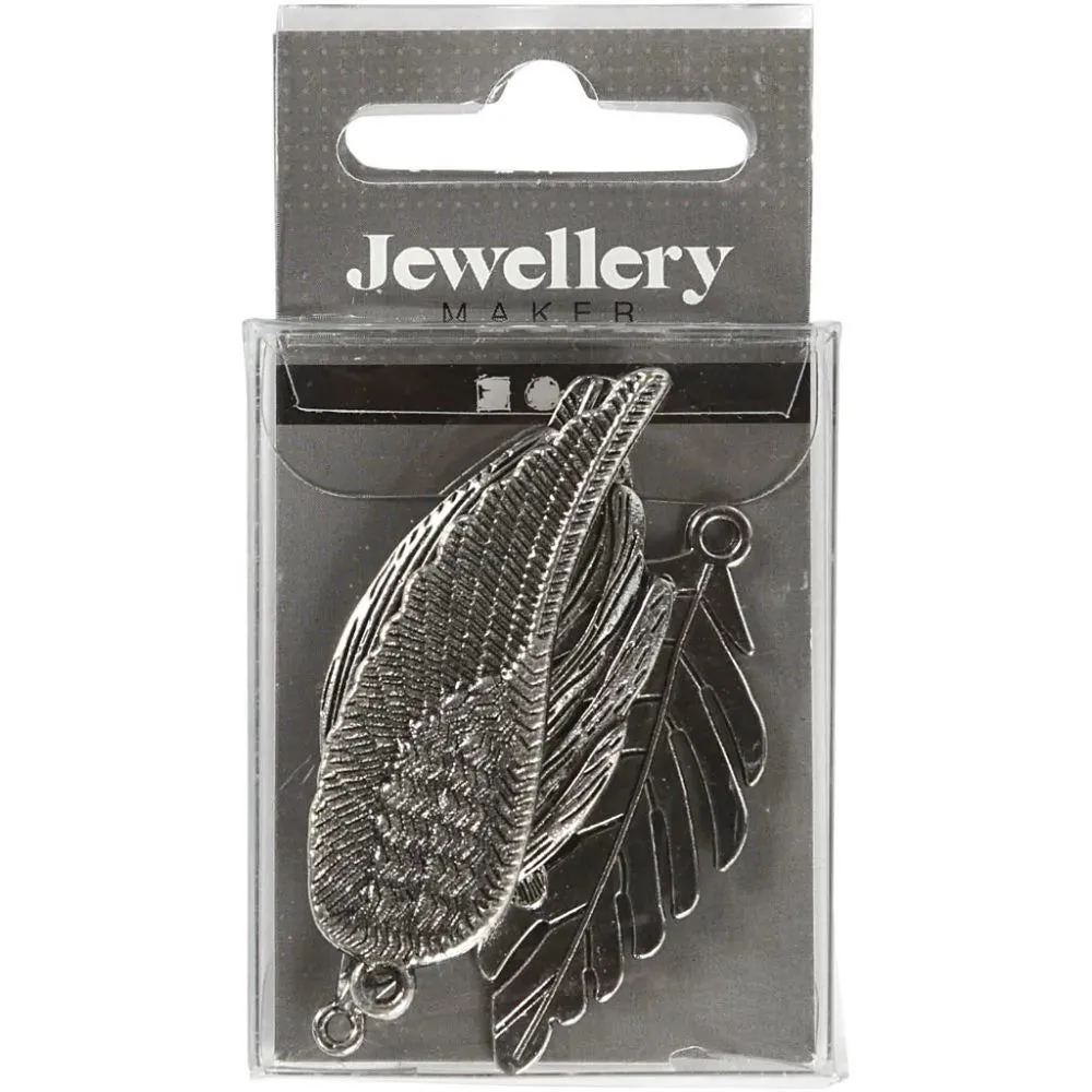 Feathers Antique Silver Charms With Loop Jewellery Making Crafts 4 Designs