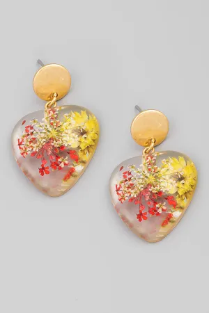 Floral Heart Resin Drop Earrings