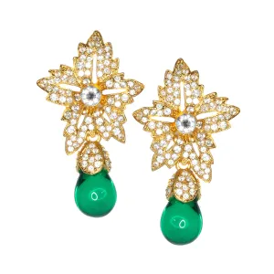 Flower Top Teardrop Clip Earrings