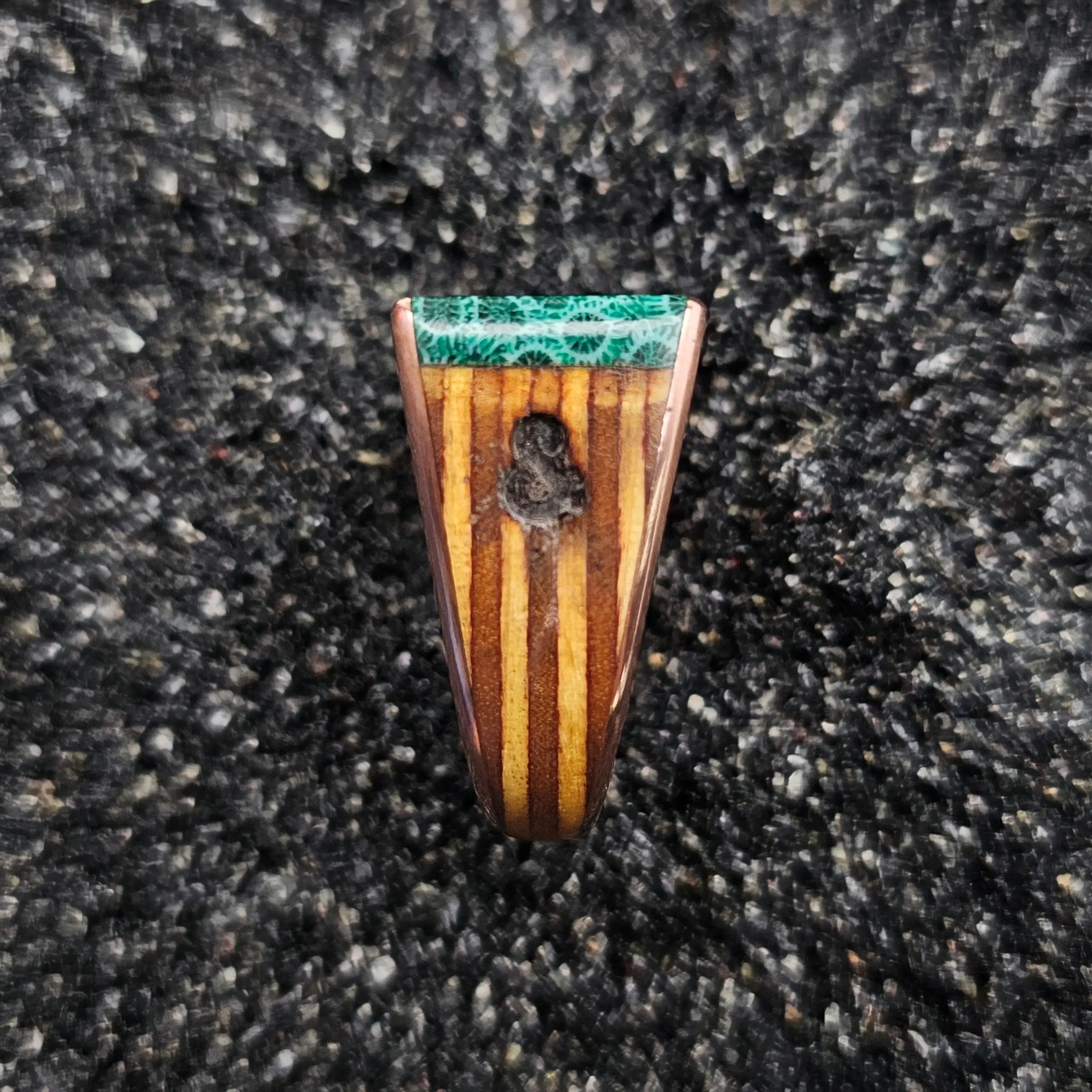 Fossilized Teal Coral & Copper Tapered Ring - Size 10.5