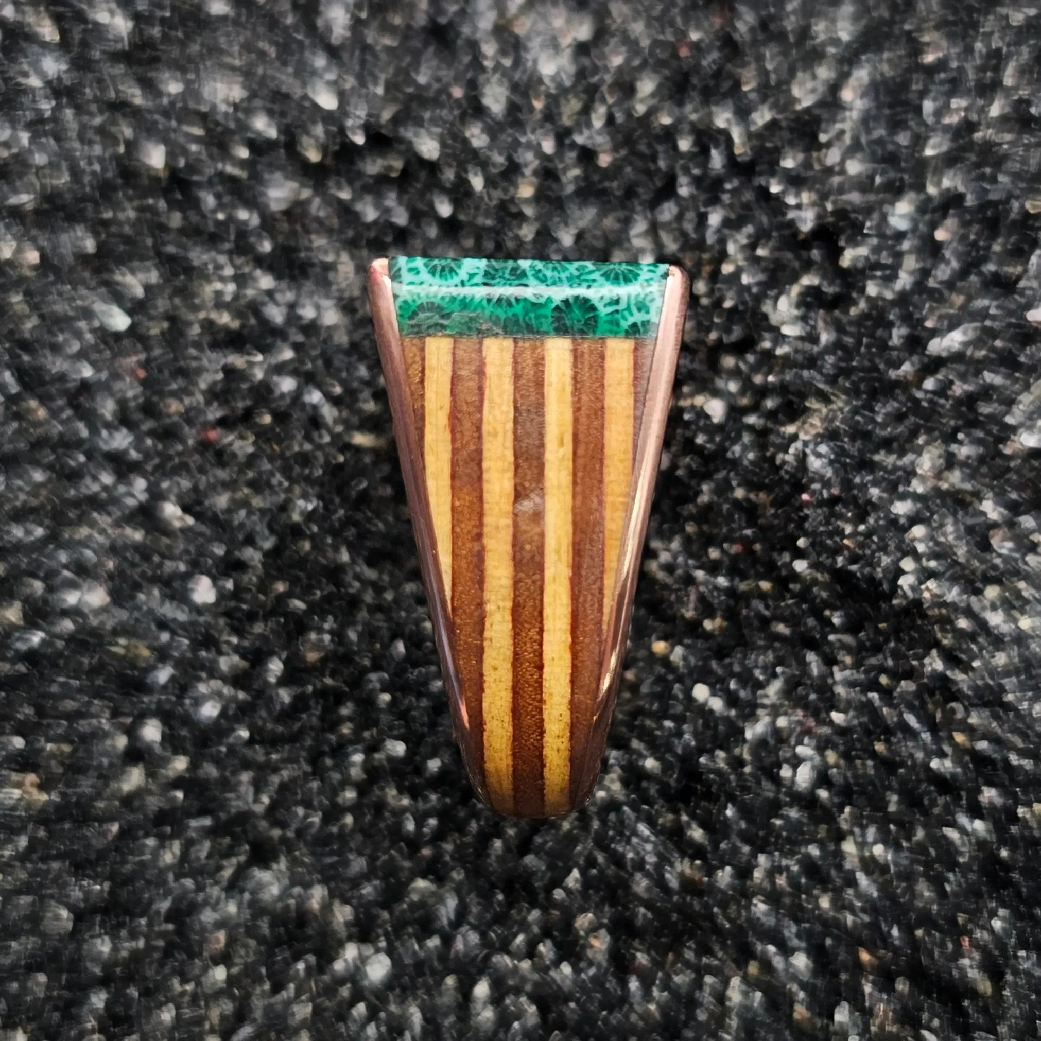 Fossilized Teal Coral & Copper Tapered Ring - Size 10.5