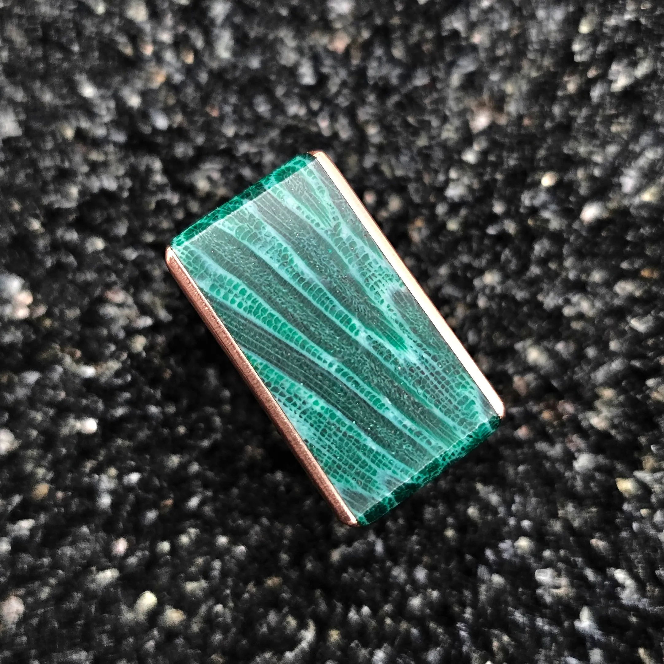 Fossilized Teal Coral & Copper Tapered Ring - Size 10.5