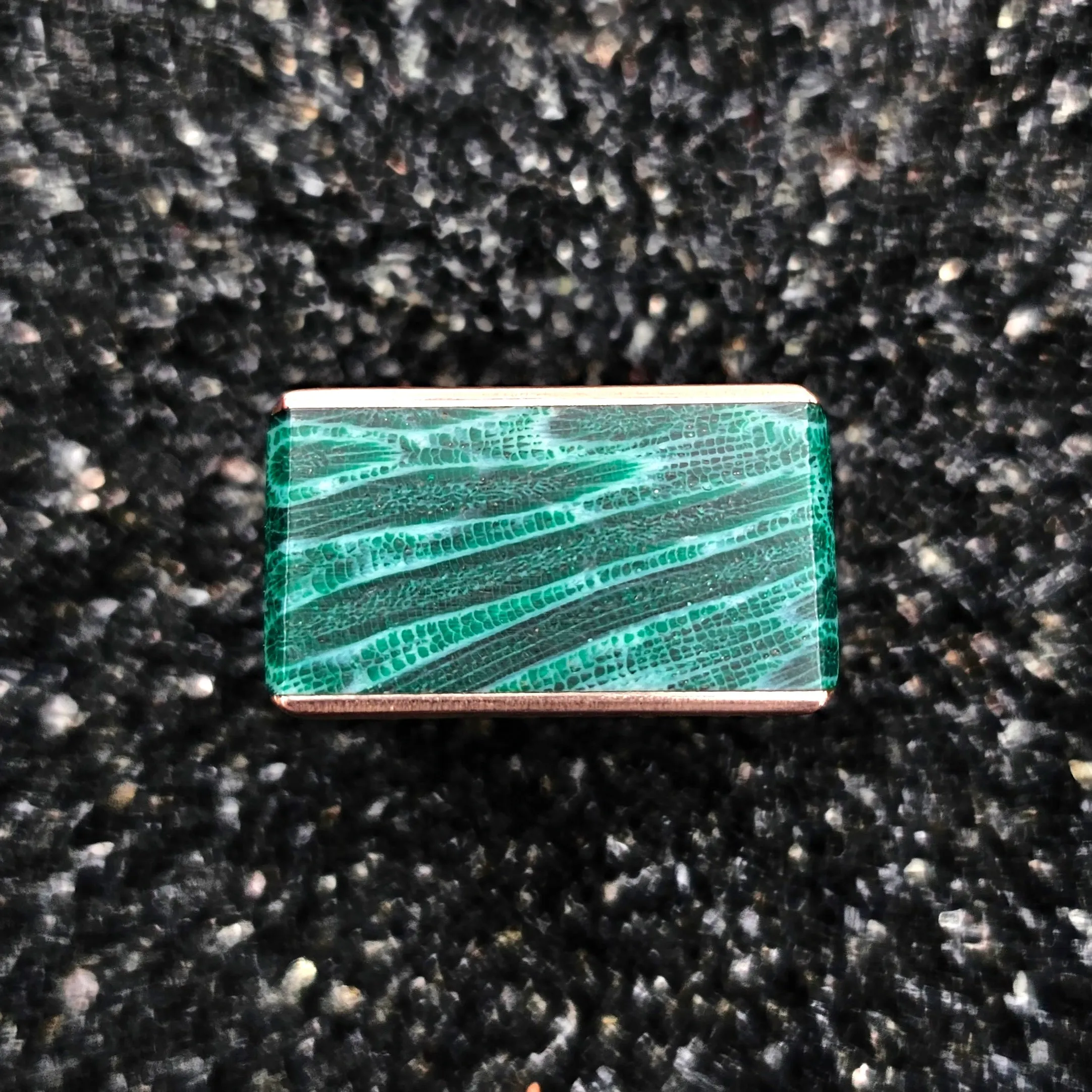 Fossilized Teal Coral & Copper Tapered Ring - Size 10.5