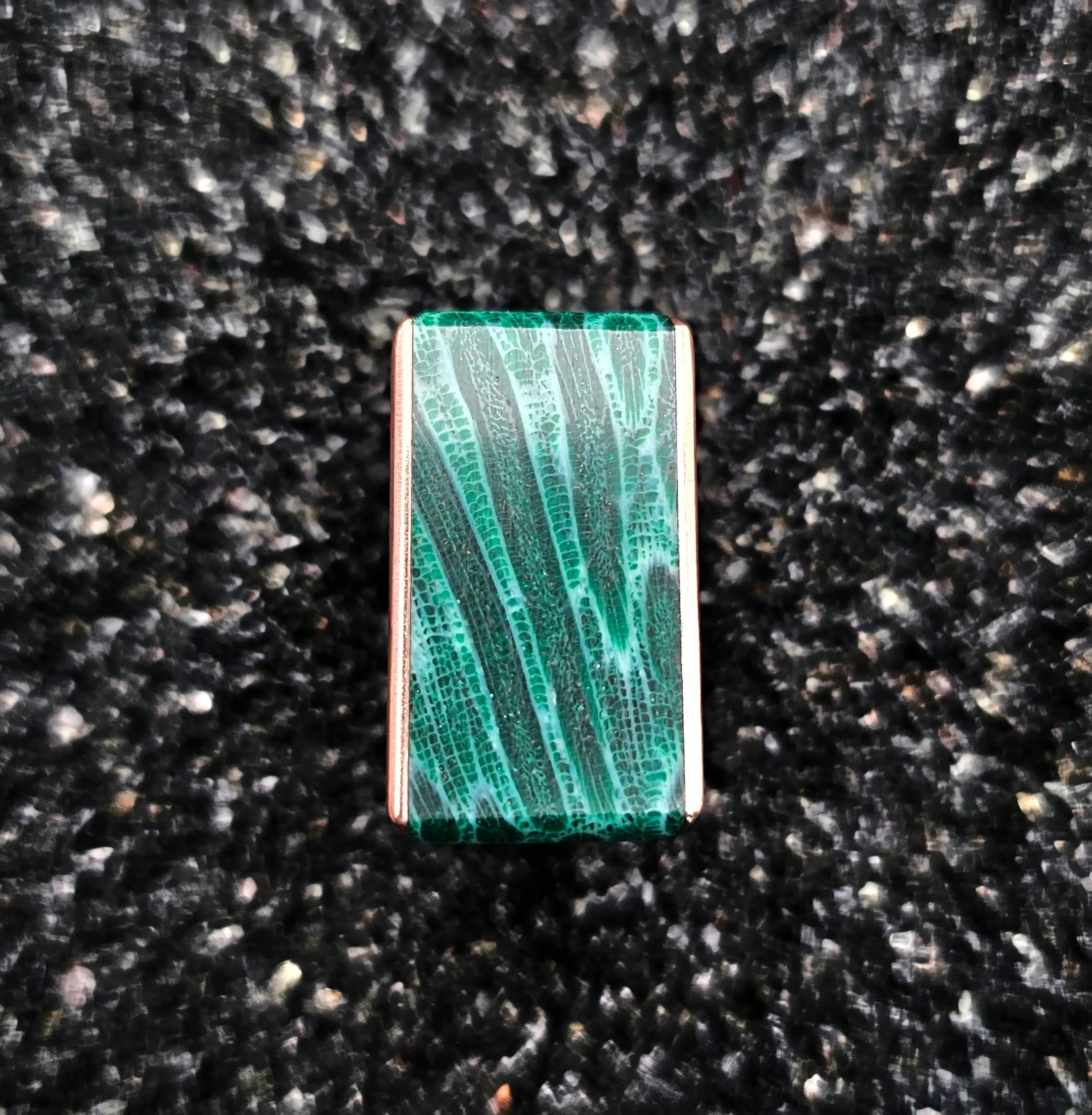 Fossilized Teal Coral & Copper Tapered Ring - Size 10.5