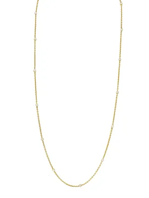 French Victorian Pearl 18 Karat Yellow Gold 34 3/4 IN Long Cable Link Antique Station Necklace