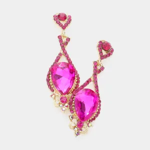 Fuchsia Crystal Rhinestone and Teardrop Pageant Earrings | Prom Earrings |  590514